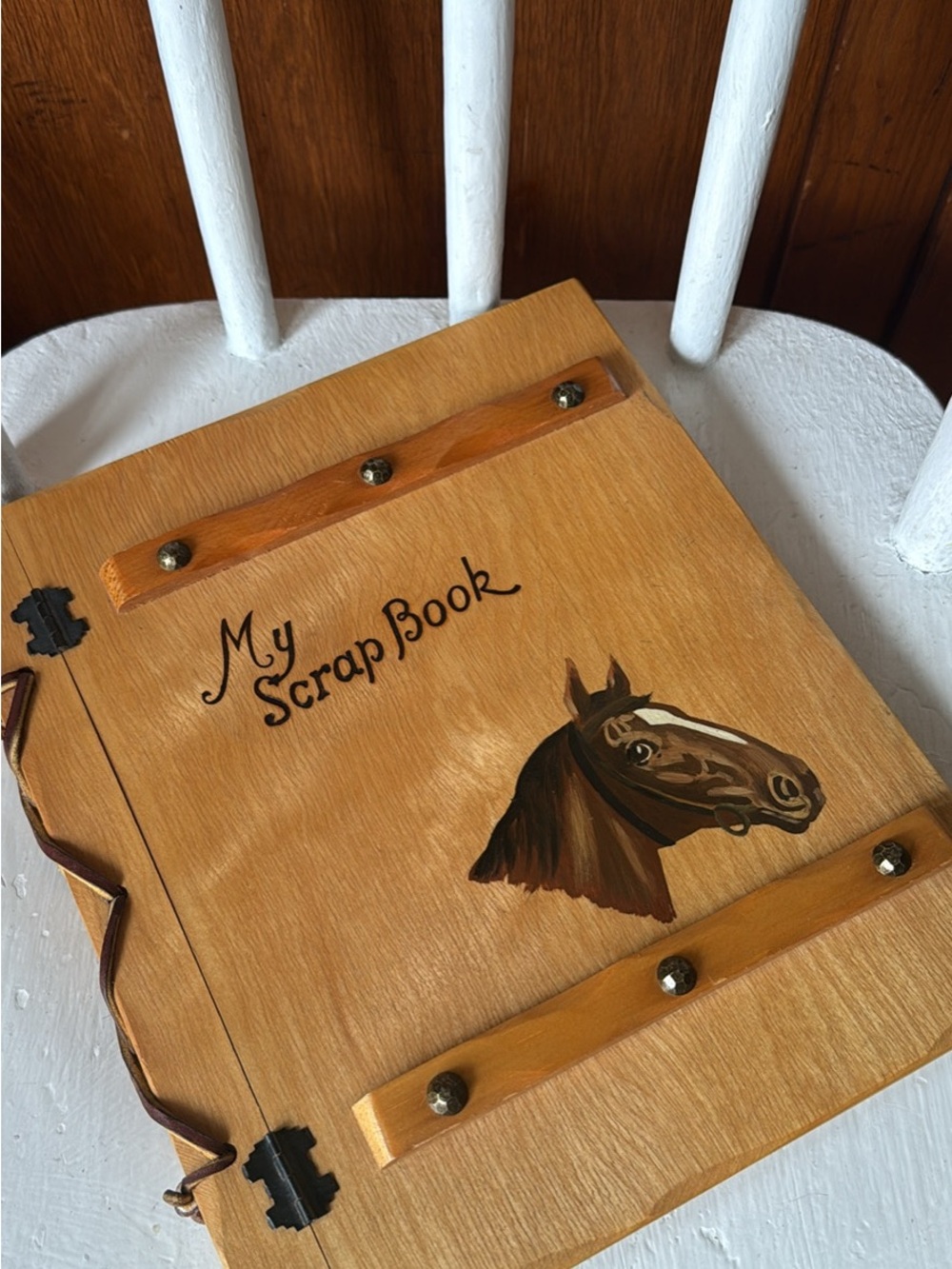 Vintage Wooden Horse Scrapbook Photo Album - Brown Tan